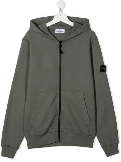 Stone Island Junior Kids' Zip-up Hoodie In Grey