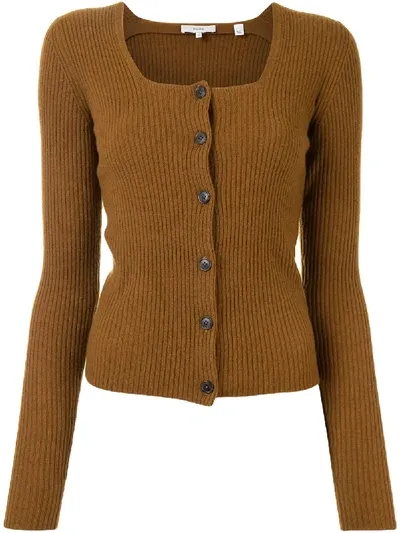 Vince Ribbed-knit Cashmere Cardigan In Brown