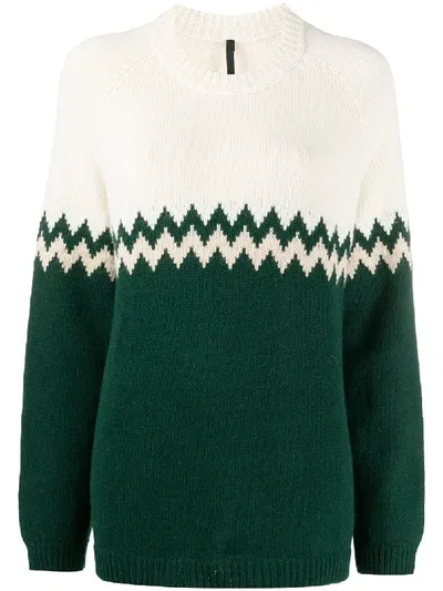 Sara Lanzi Intarsia-knit Round-neck Jumper In Green