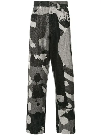 Issey Miyake Abstract Print Loose Fit Jeans In Black