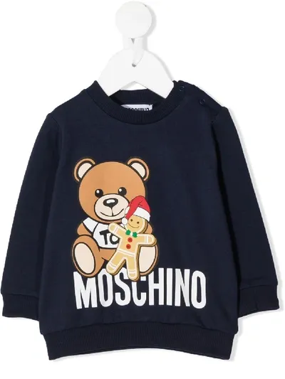 Moschino Babies' Teddy Bear Rib-trimmed Sweatshirt In Blue