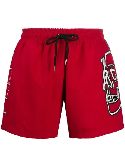 Philipp Plein Skull-print Swim Shorts In Red