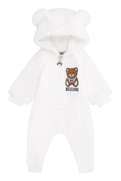 Moschino Logo Print Long Baby-romper In White