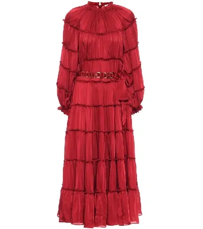 Zimmermann Women's Silk Tiered Midi Dress In Red