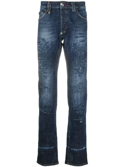 Philipp Plein Straight-leg Skull Jeans In Blue