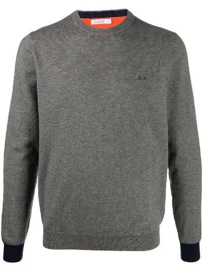 Sun 68 Fine Knit Sweatshirt With Elbow Patches In Grey