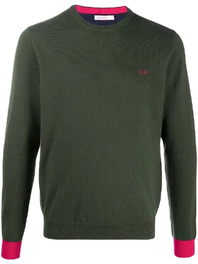 Sun 68 Fine Knit Sweatshirt With Elbow Patches In Green