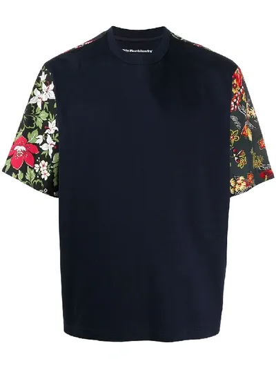 White Mountaineering Floral-print Panel T-shirt In Blue