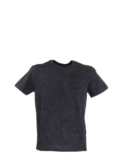 Etro Floral Paisley Print Cotton T-shirt In Blue