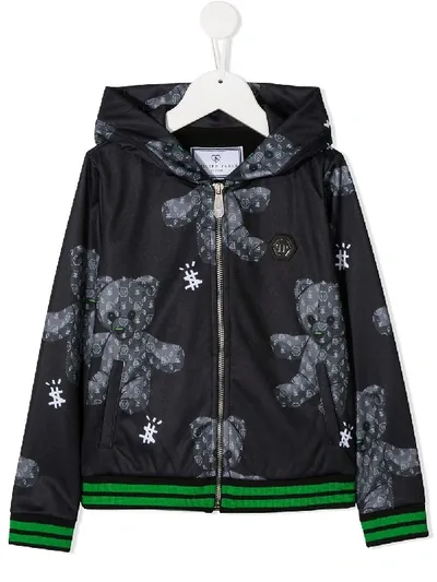 Philipp Plein Kids' Teddy Bear Hooded Jacket In Black