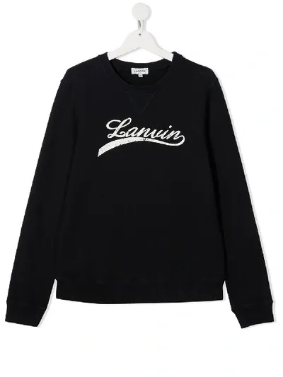 Lanvin Enfant Teen Logo Embroidered Jumper In Blue