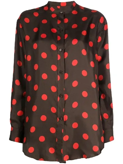 Alberto Biani Polka Dot Silk Shirt In Brown