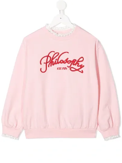 Philosophy Di Lorenzo Serafini Kids' Logo Embroidered Sweatshirt In Pink