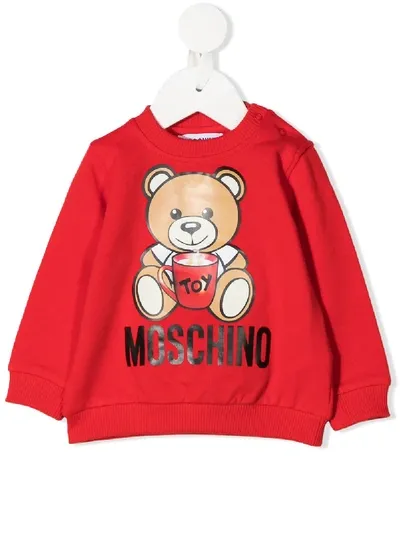 Moschino Babies' Logo Print Crew Neck Sweatshirt In Red