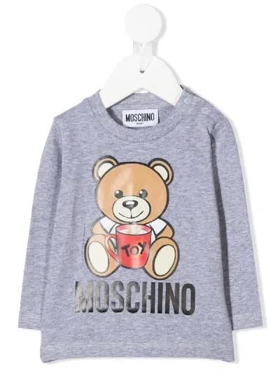 Moschino Babies' Logo Print Crew Neck Sweatshirt In Grey