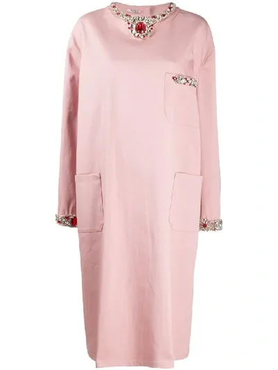 Miu Miu Oversized Crystal-embellished Shirt Dress In Pink