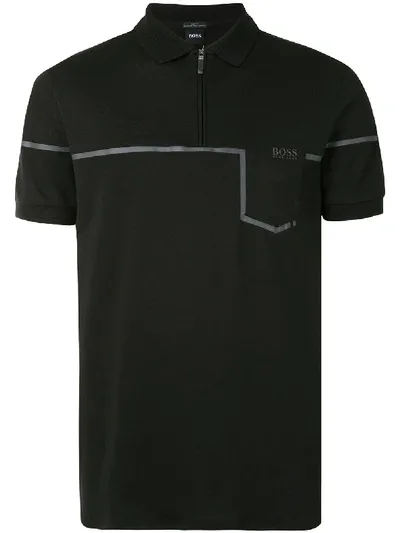 Hugo Boss Zipped Polo Shirt In Black