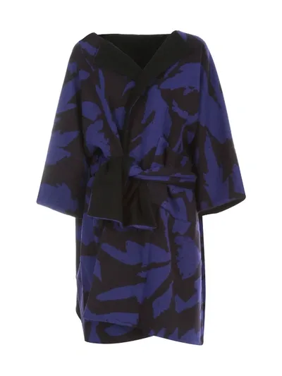 Daniela Gregis Oversize Abstract Print Coat In Black Soffione Nero Draw