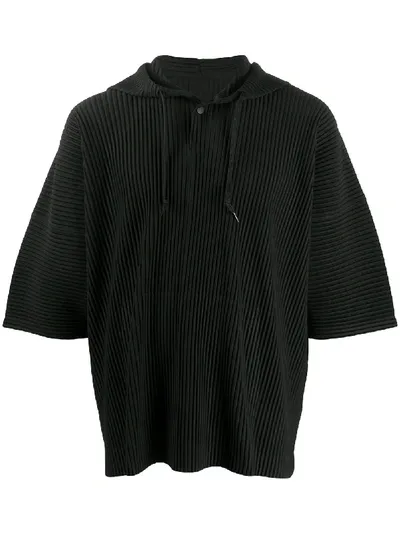 Issey Miyake Plissé Hooded T-shirt In Black