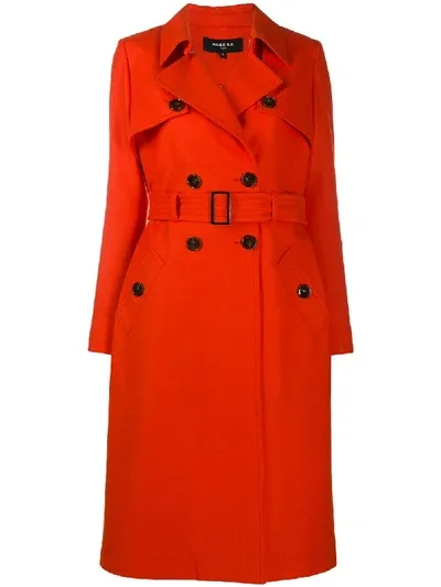 Paule Ka Belted Midi Trench Coat In Orange