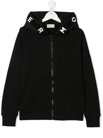 Moncler Teen Kapuzenjacke Mit Logo-print In Black