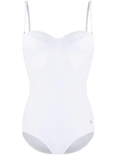 Dolce & Gabbana Dg Plaque Bustier Swimsuit In White