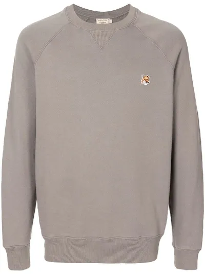 Maison Kitsuné Embroidered-logo Cotton Sweatshirt In Grey