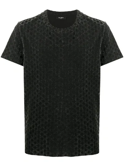 Balmain Monogram Flock T-shirt In Black