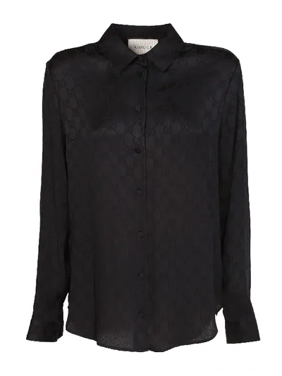 Gucci Gg Print Silk Crepe Shirt In Nero