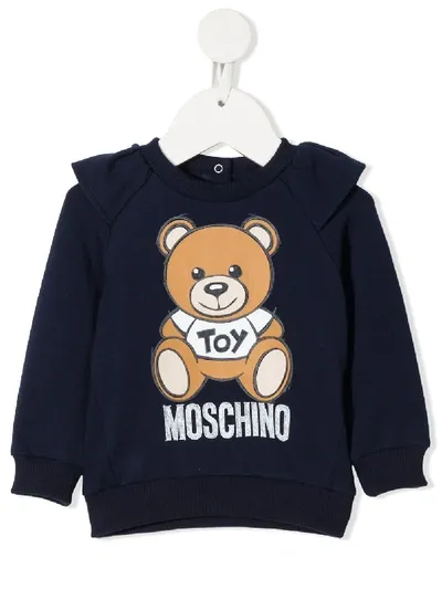 Moschino Babies' Ruffle Neck Teddybear Sweatshirt In Blue