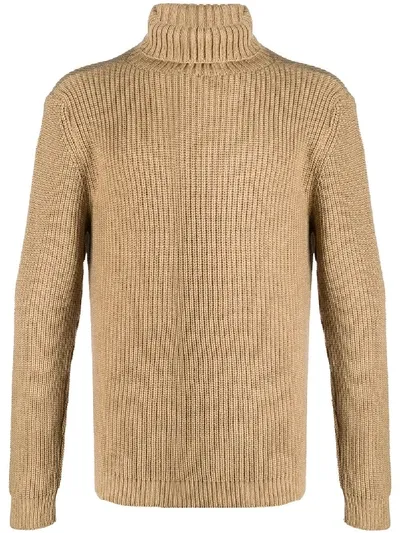 Family First Ribbed-knit Roll-neck Jumper In Brown