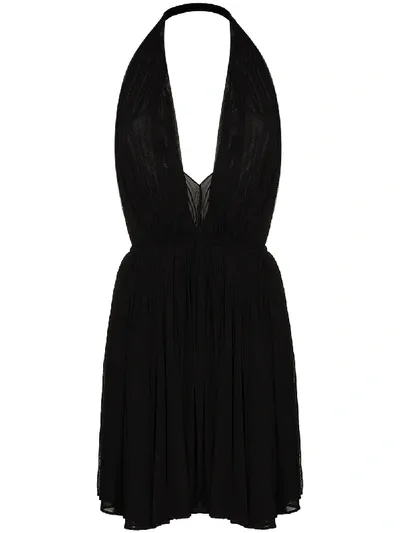 Saint Laurent Gathered Jersey Halterneck Mini Dress In Nero