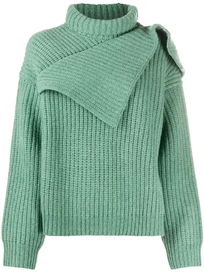 Christian Wijnants Asymmetric Ribbed-knit Jumper In Green