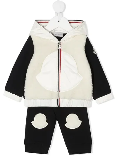 Moncler Babies' Logo Faux Shearling Hoodie & Sweatpants Set In Navy