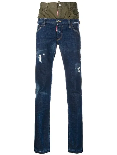 Dsquared2 Double-waistband Slim-fit Jeans In Blue