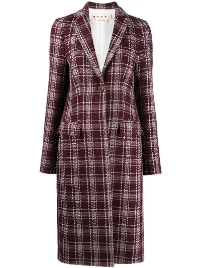 Marni Checked Single-breasted Coat In Red