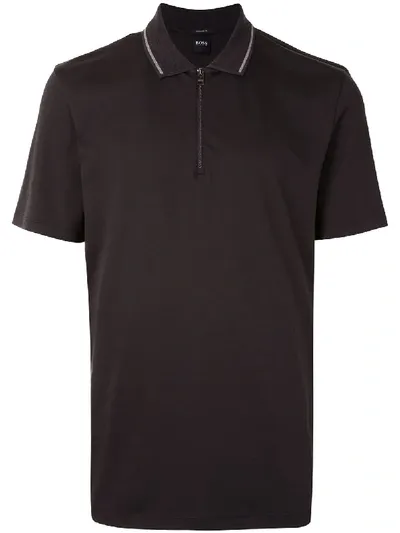 Hugo Boss Front-zip Polo Shirt In Grey