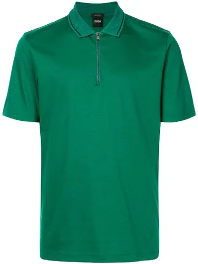 Hugo Boss Front-zip Polo Shirt In Green