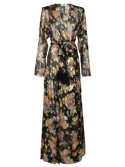 Attico Floral-print Fil Coupé Silk-blend Chiffon Wrap Maxi Dress In Black