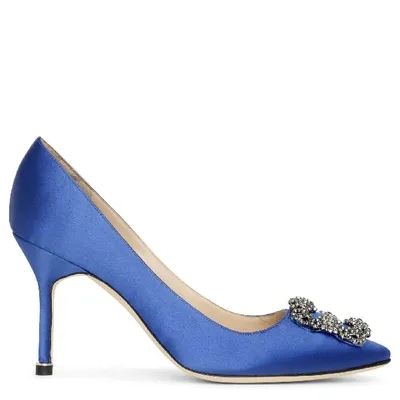 Manolo Blahnik Hangisi 90 Royal Blue Satin Pumps In 4326 Bright Blue