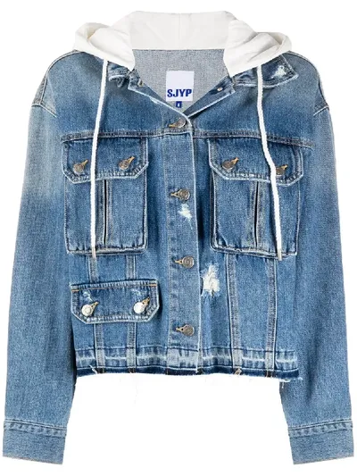 Sjyp Hooded Denim Jacket In Blue