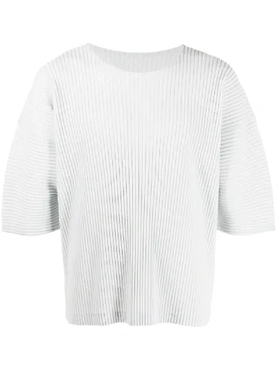 Issey Miyake Pleated Short Sleeve Top In White