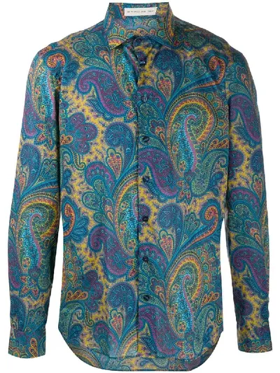 Etro Paisley-print Cotton Shirt In Blau