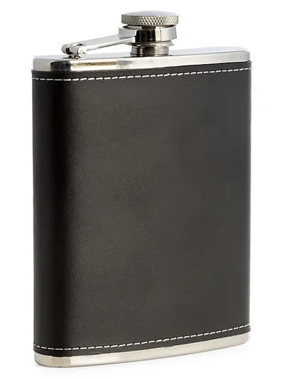 Bey-berk Stainless Steel & Leather Flask In Brown