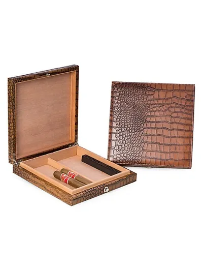 Bey-berk 12-cigar Leather Humidor In Brown