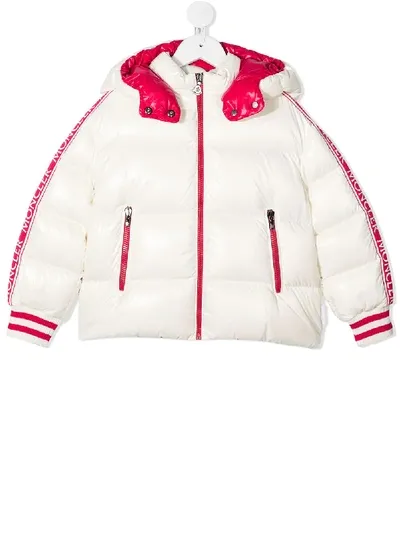 Moncler Teen Logo Trim Puffer Coat In White