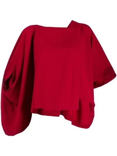 Issey Miyake Satin Back Drape Shirt In Red