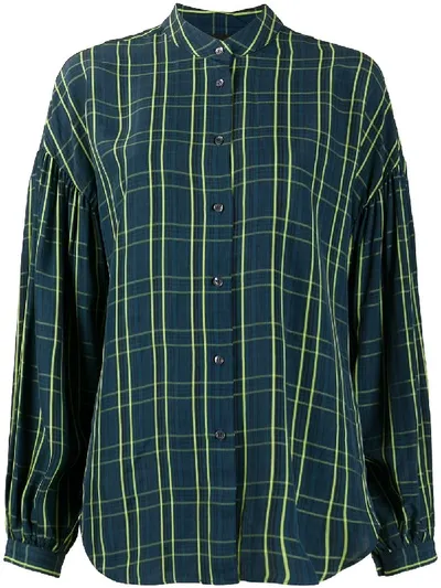 Aspesi Check Print Long-sleeve Shirt In Blue