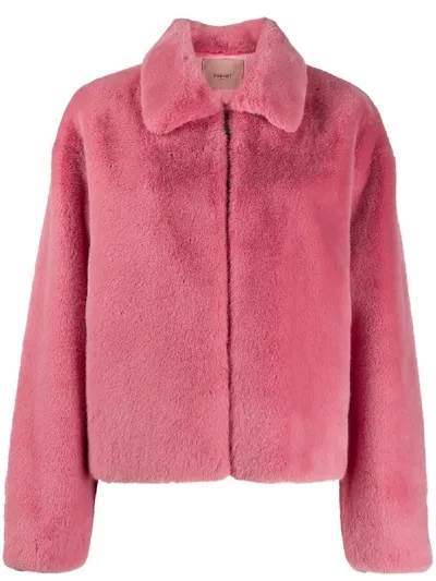 Twinset Short Faux-fur Coat In Pink