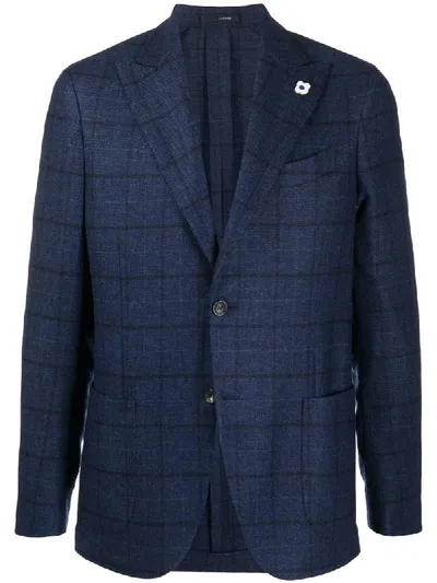 Lardini Single Breasted Checked Blazer In Blue